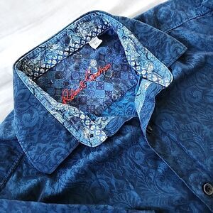 Robert Graham Shirt Mens Size M Classic Fit Paisley Floral Short Sleeve Blue